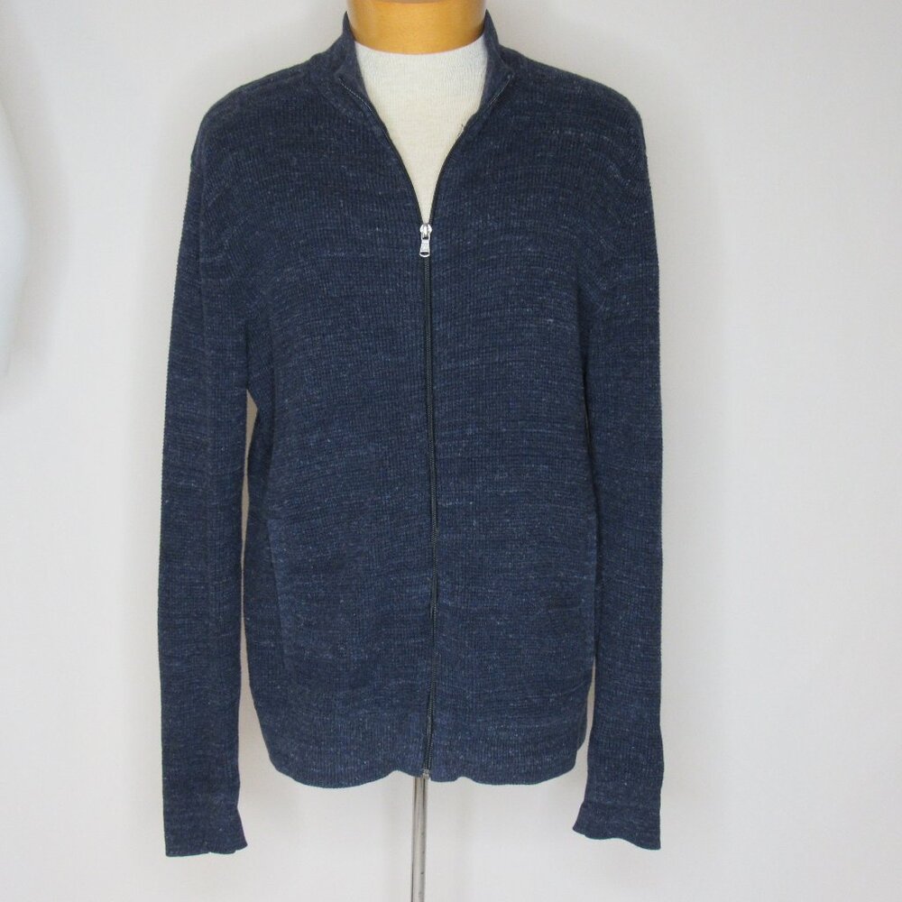 Michael Kors Blue Flecked Full Zip Cardigan Sweater Cotton Wool Men's L Large